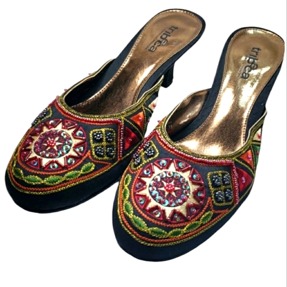 Tribeca Beautiful Beaded Embroidered Multi Color Women's Shoes Size 8.5 - Picture 1 of 13